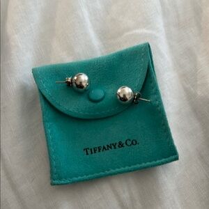 Tiffany & Co. Silver Ball Earrings with Teal Pouch